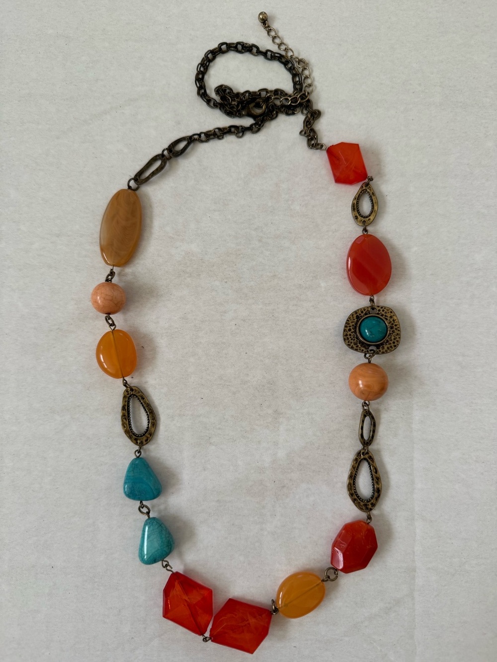 17-20" adjustable Lane Bryant boho beaded necklace Earth tones antique bronze